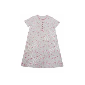 Cotton Pajama Dress Women'S Plus Size Nightgowns With Pink Piping Button Placket Satin Bows