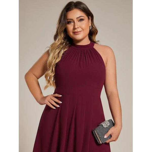 A Line Sleeveless Halter Neck Wedding Guest Dress Burgundy Chiffon Cocktail Dresses