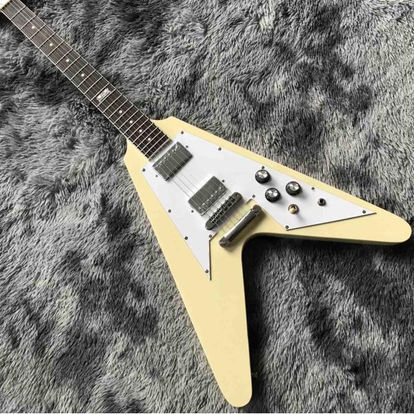 Custom Grand V Shaped Electric Guitar in Cream White