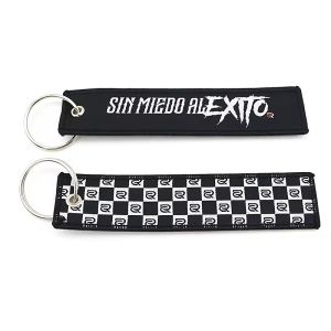 Quality Customized Polyester Woven Keychain Custom Logo with Attachment Big Ring for sale
