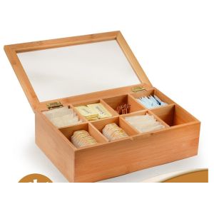 Multifunction Bamboo Tea Storage Box 8 Adjustable Chest Compartments