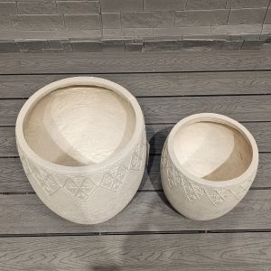 Intricate Floral Decor Neutral Beige Cylindrical Fiber Clay Lightweight Planter