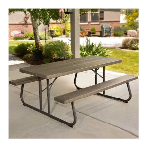 Quality Outdoor Furniture 6ft Rectangular Picnic Table with Umbrella Hole and Folding Chairs for sale