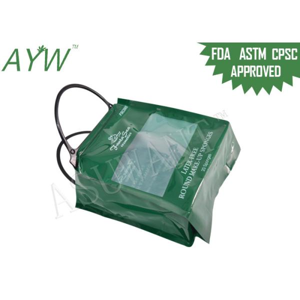 Buy Portable Plastic Flat Bottom Tote Bag Promotional Shopping With Green Side Gusset at wholesale prices