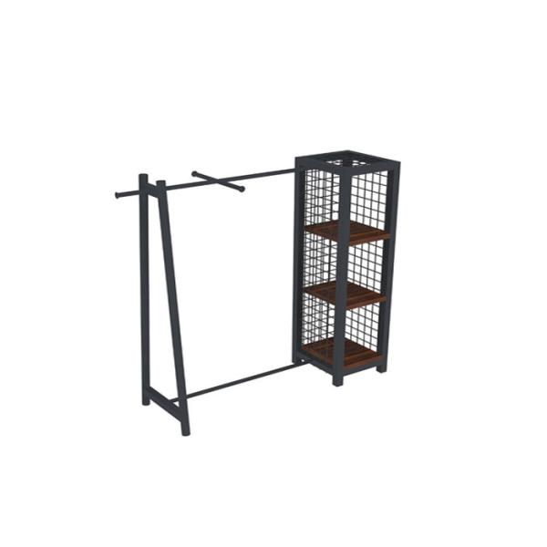 Customized Iron Coated Garment Display Stand With Wire Box One Side Modern Style
