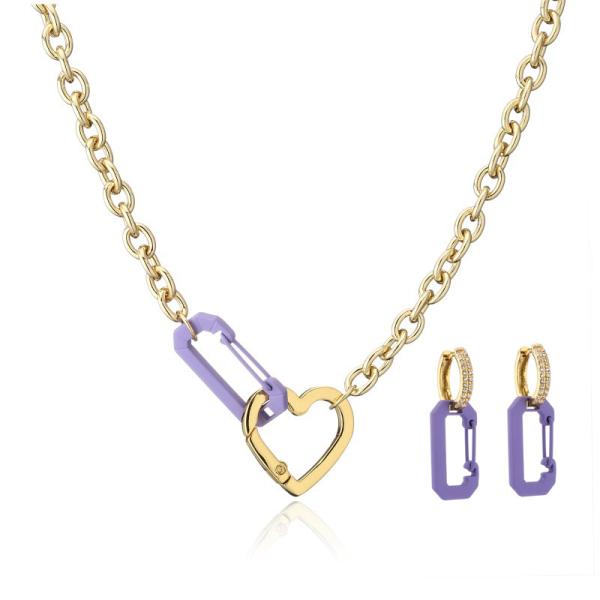 Buy Gold Plate 18K Gold Jewelry Set Stainless Steel Necklace Earring Set Spray Paint Pin Love at wholesale prices