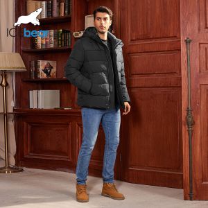 Mid Short Length Hooded Men'S Jacket For Autumn Winter Classic Double Pockets