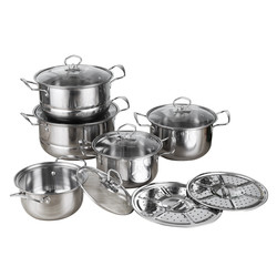 12pcs kitchenware glass lid non stick cookware set with steamer
