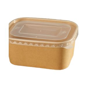 Disposable PET Kraft Paper Square Lunch Box With Lid Fast Food Packaging For