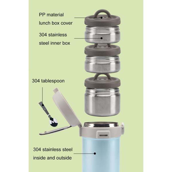 Double-Layer Stainless Steel Vacuum Food Container Jar With Three Independent Compartments