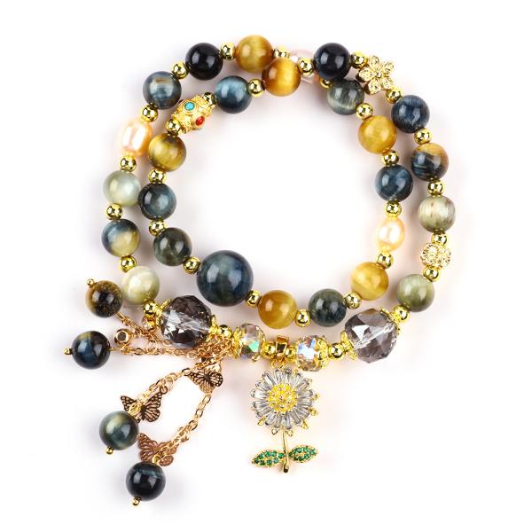 Buy Unique 8MM With Dream Tiger Eye SunFlower Spinner Charm  Blessing Crystal Double Layer Bracelet at wholesale prices