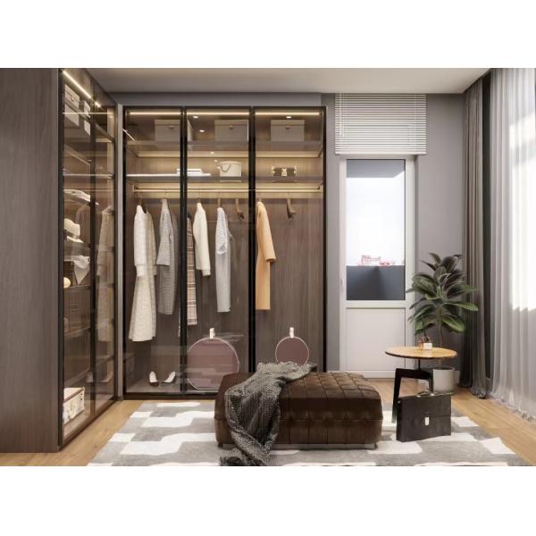 YALIG Bedroom Furniture Modern Wooden Wardrobe with Glass Door in 2D / 3D