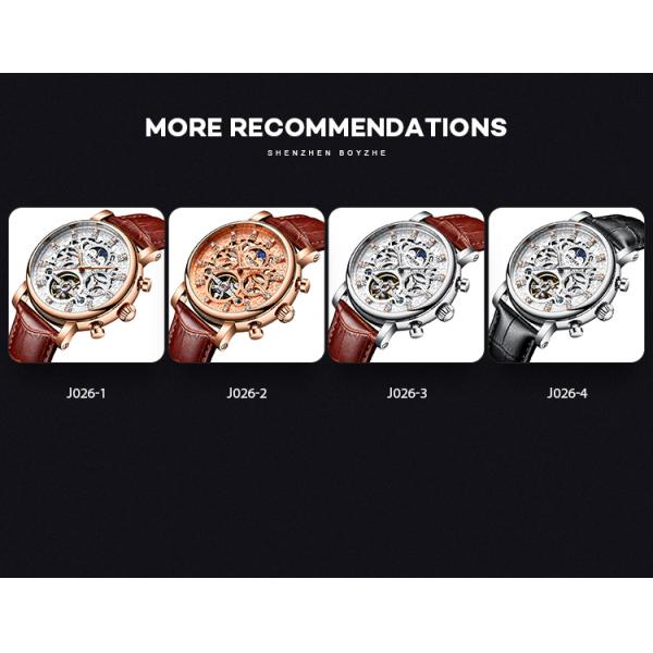 Brand KINYUED watch diamond decoration dial skeleton mens leather automatic mechanical watch