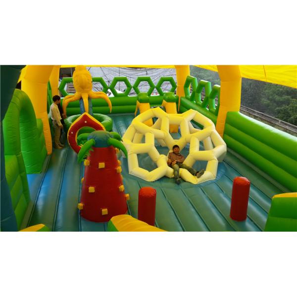 Water Proof And Fire Retardant Inflatable Amusement Park with Roof in Green