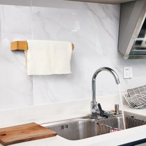 Self Adhesive Bathroom Storage Rack Bamboo Towel Rack Holder No Drilling