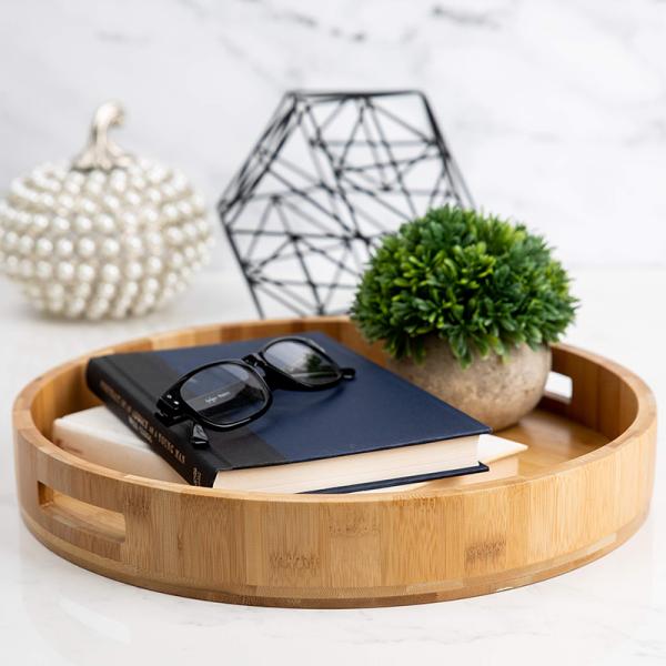 Customized Round Bamboo Circular Tray Serving For Kitchen Living Room Decoration