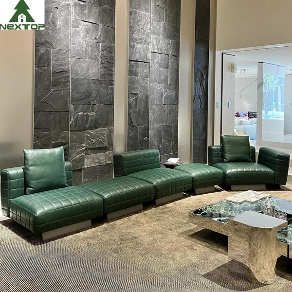 1800*1000mm Hotel Lobby Furniture Home Office Luxury Green Leather Modular Sofa Set