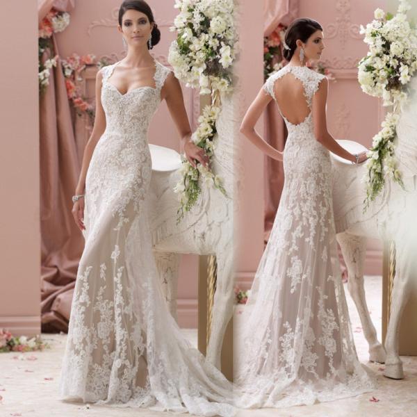 Romantic White Mermaid Wedding Dresses Perspective Lace Slim Waist Mermaid