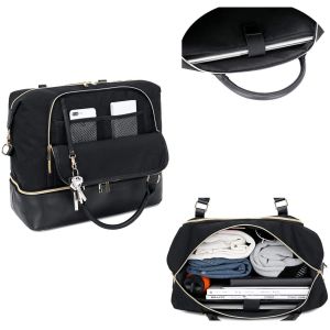 Women'S Mens Leather Duffel Travel Bag With Trolley Sleeve 17.3x14.5x8.3"
