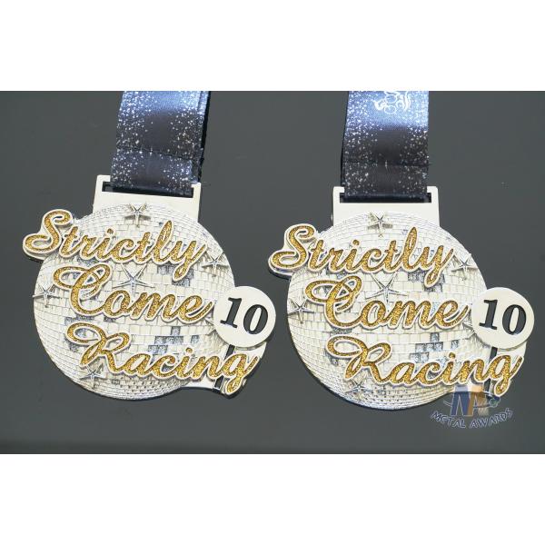 3D Earth Glitter Color Custom Silver Sports Medal , Bespoke Metal Running Medallion