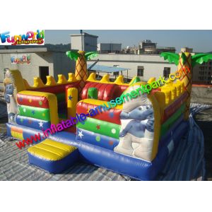 Popular Inflatable Smurfs Bounce House , Jumping Bouncer With Obstacle Inside
