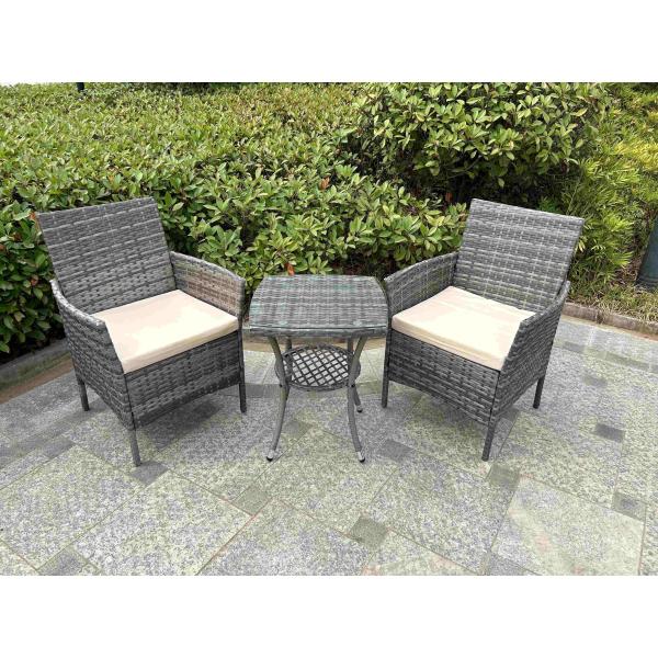 Grey 2 Seater Rattan Table And Chairs Bistro Patio Seating Chair Garden Relaxation Furniture