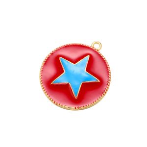DIY Pentagram Gold Plated Round Pendant Enamel Coin Shape OEM