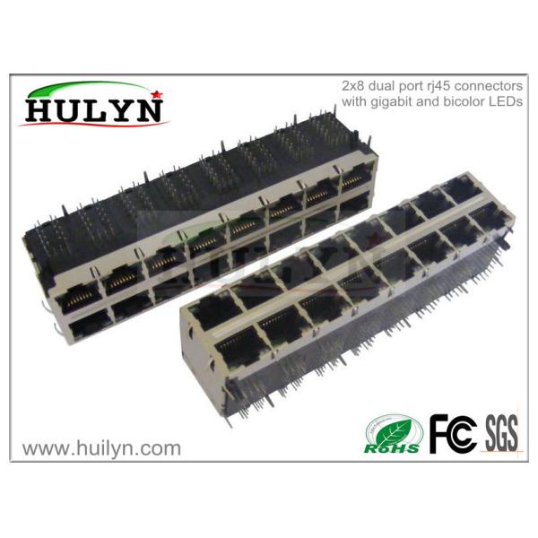 Buy 2X8 Stacked RJ45 Jack With Gigabit transformer and bicolor LEDs at wholesale prices
