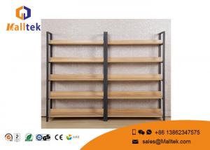 China Easy Assemble Wood Display Rack Wooden Retail Display Shelves Printed Logo on sale