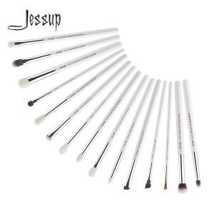 Jessup 15pcs Pearl White/Silver Aluminium Ferrule Eyeshadow Eyebrow Shader