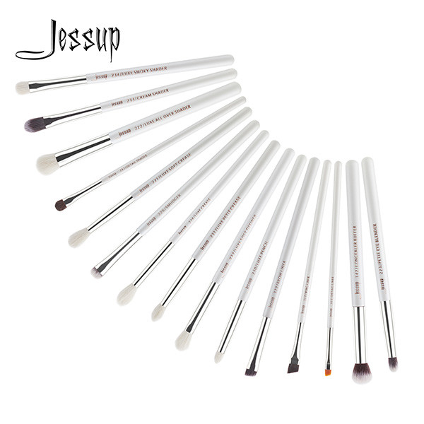 Jessup 15pcs Pearl White/Silver Aluminium Ferrule Eyeshadow Eyebrow Shader