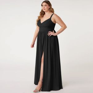Wonderful Spaghetti Straps Black Chiffon Bridesmaid Dress Sleeveless V-Neck