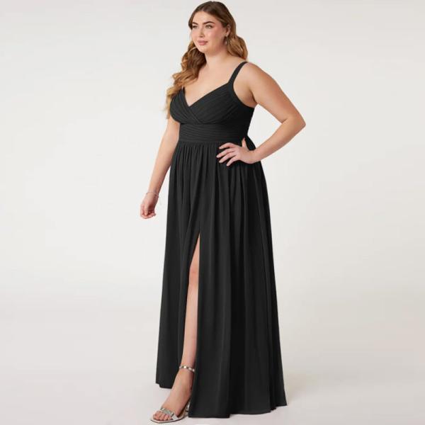 Wonderful Spaghetti Straps Black Chiffon Bridesmaid Dress Sleeveless V-Neck