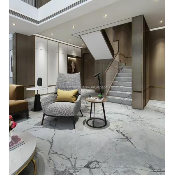 Polished Arabescato White Italian Marble Slab for Modern Wall and Round Dining Table