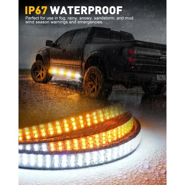 Emergency Strobe Light Strips Running Board Safety Warning Flashing Light Amber White Flexible Hazard Light for Trucks