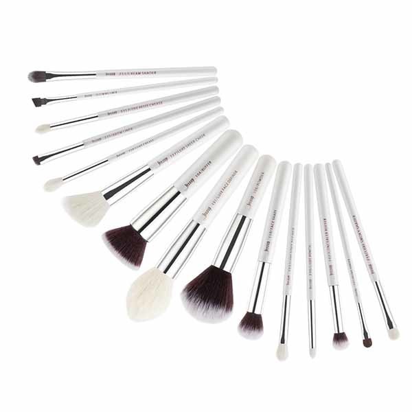 Buy White / Silver 15pcs Essential Makeup Brushes Natural Hair Wood Handle at wholesale prices