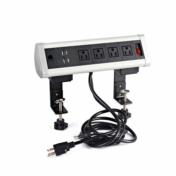 China Desktop Clamp Mount Outlet power socket with 4 AC Power outlet & 2 USB Charger &1 RJ45 Port power strip on sale China Desktop Clamp Mount Outlet power socket with 4 AC Power outlet & 2 USB Charger &1 RJ45 Port power strip on sale