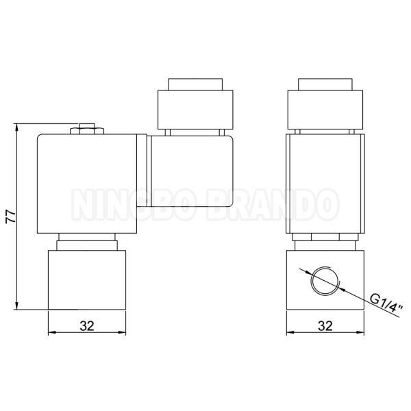 Dimension-LOGO 3 Way NC 316L Stainless Steel Solenoid Valve For Water Air Gas 1/4'' 24V 110V 220V
