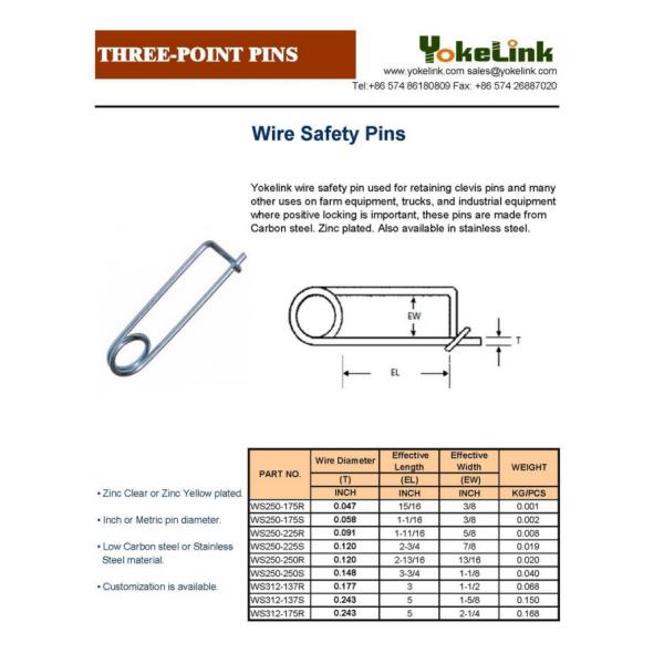 Spring Wire Coiled Tension Safety Pin, Diaper Pin Zinc Finish Safety Pin Wire