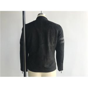 Black Color Polyester Suede Pleather Biker Jacket Lightweight For Mens TW58569