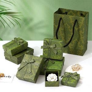 Vintage Green Floral Jewelry Gift Box with Sky Earth Lid