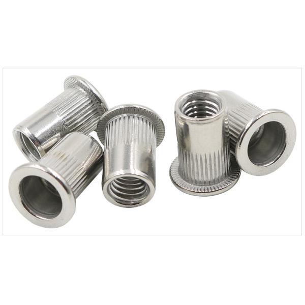 Stainless Steel Flat Head Ribbed Rivet Nuts , Grade 4.8 Grade 12.9 Knurled Rivet Nut