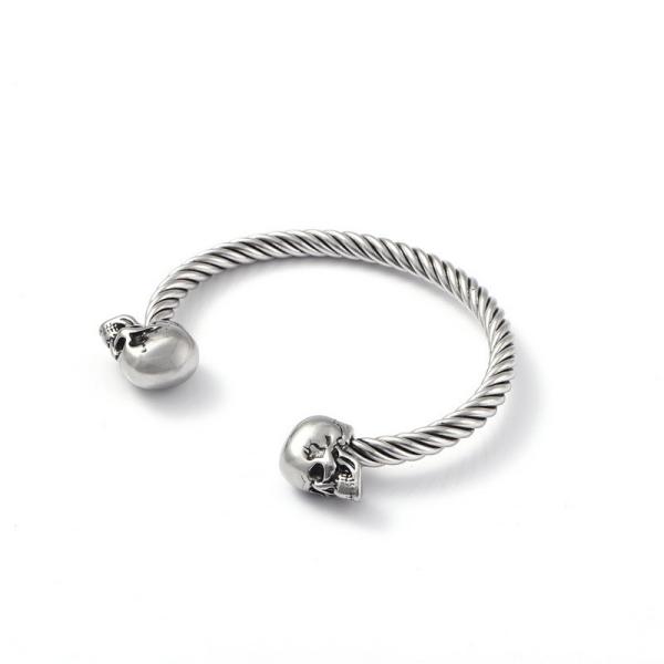 Mighty Opening Double Skull Stainless Steel Twisted Wire Men's Explosive Bracelet