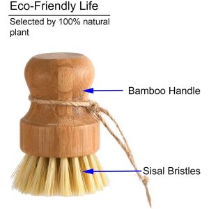 100% Natural Bamboo Scrubbing Brush Wooden Pot Scrubber 48mm Set SGS