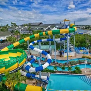Quality Customized Colorful Fiberglass Water Park Slide for Resort Hotels Ending with Pool for sale