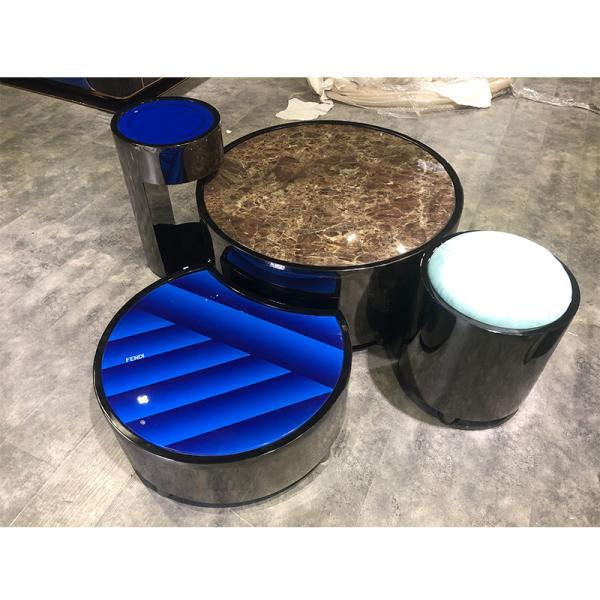 0.9m Luxury Round Coffee Table Sectional Stainless Steel Latte Couchtisch