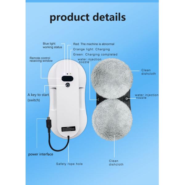 80W Electric Window Cleaner Robot Vacuum Cleaner with 2.4G Wifi Blue Tooth Tuya App Control