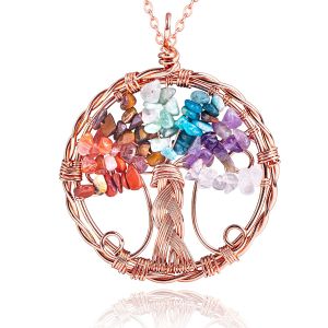 Unisex Chakra Gemstone Bracelet Chakra Tree Pendant Accept Customized Logo