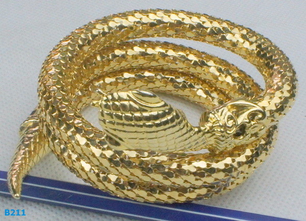 Snake fashion bangles, bronze cuff bracelet with gold plated