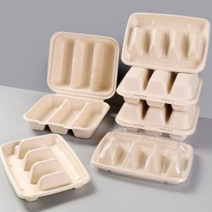 Taco Holder Taco Plate 3 Compartments Takeaway Box Biodegradable Sugarcane